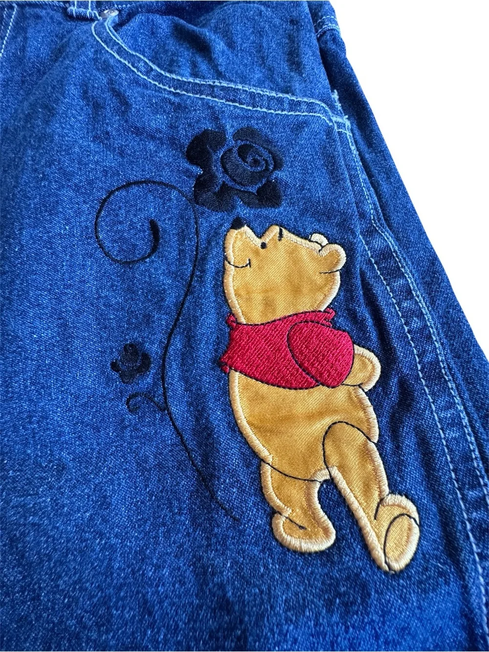 Vtg Disney Winnie the Pooh Embroidered Colorblock Velvet Cuff Jeans Girls Sz 14